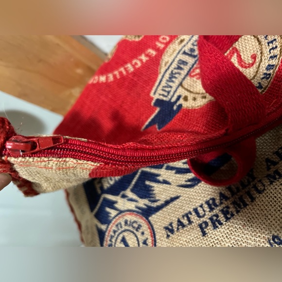 ROYAL BASMATI Empty Rice BURLAP Bag RED Handles & Zipper / Purse Tote Sack Craft - Picture 15 of 16